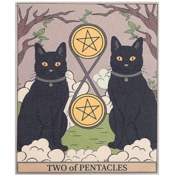 Wall Decor Black Cat 2 Of Pentacles Wall Tapestry Tarot Card Art Two